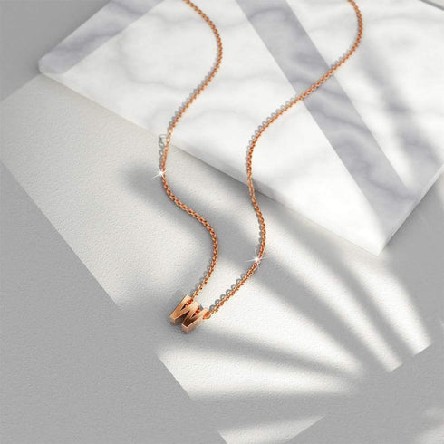 Initials Brick Alphabet Letter Necklace Rose Gold Layered Steel Jewellery